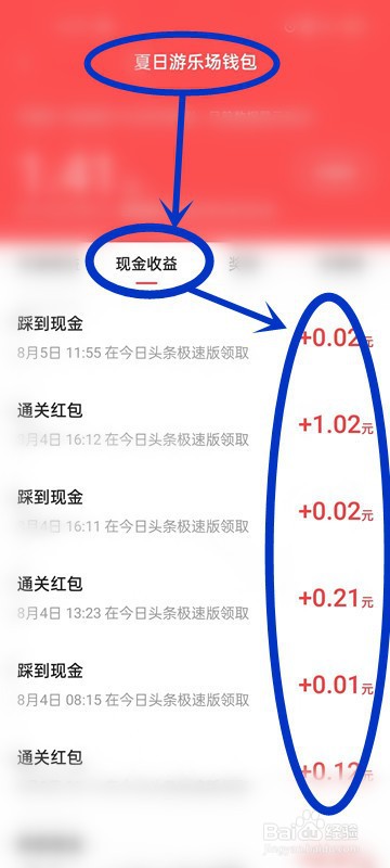 怎么查看夏日游乐场钱包的现金收益？