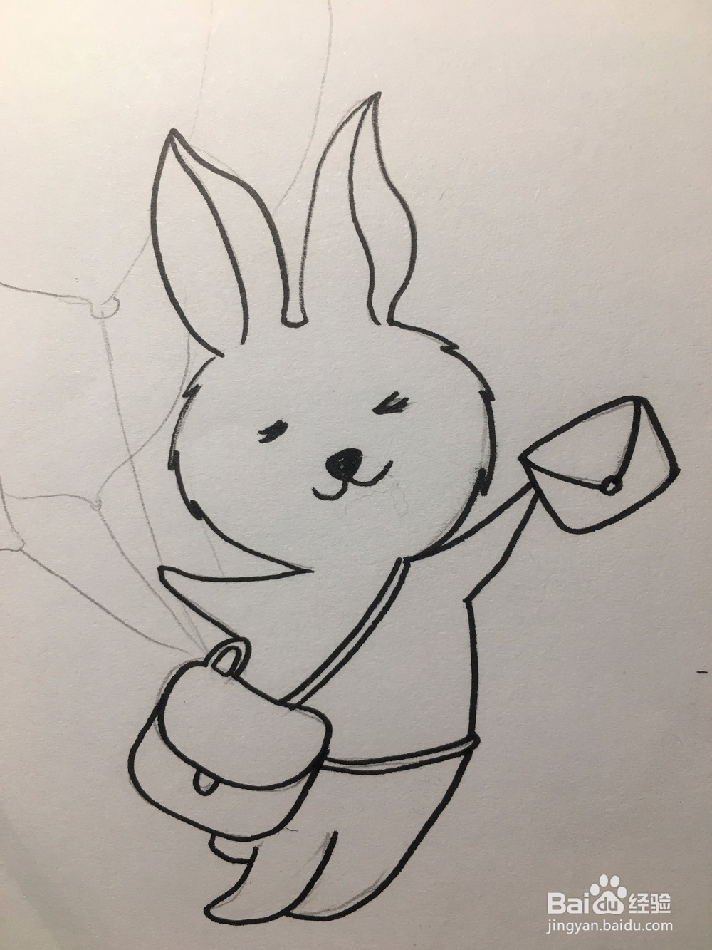 教你画一只手拿气球送信的兔子 兔子简笔画