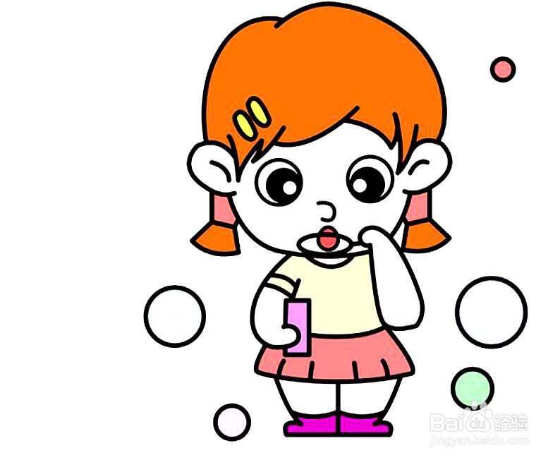 吹泡泡的小女孩画法图片