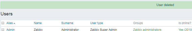 如何在zabbix中删除用户？