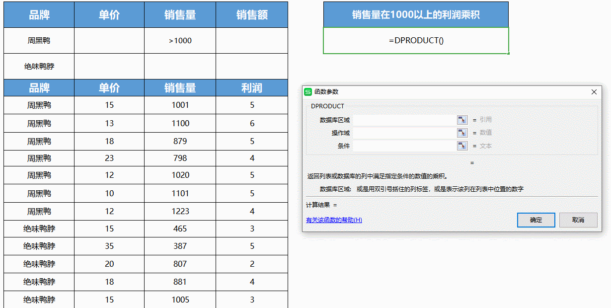 DPRODUCT函数 计算利润乘积