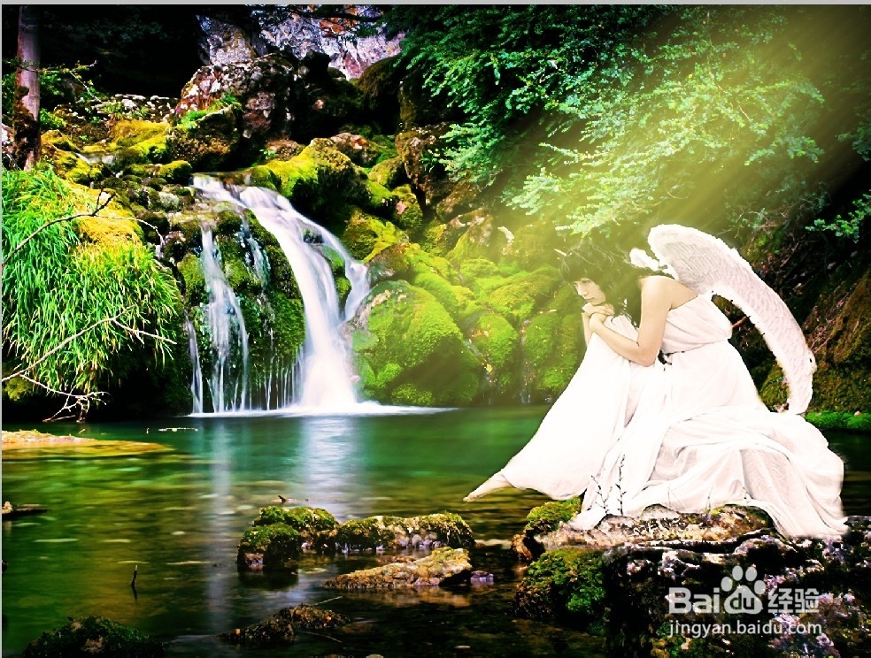 PS森林里河边的天使动漫效果图