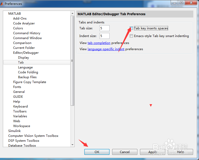 MATLAB R2015b怎么关闭制表键插入空格
