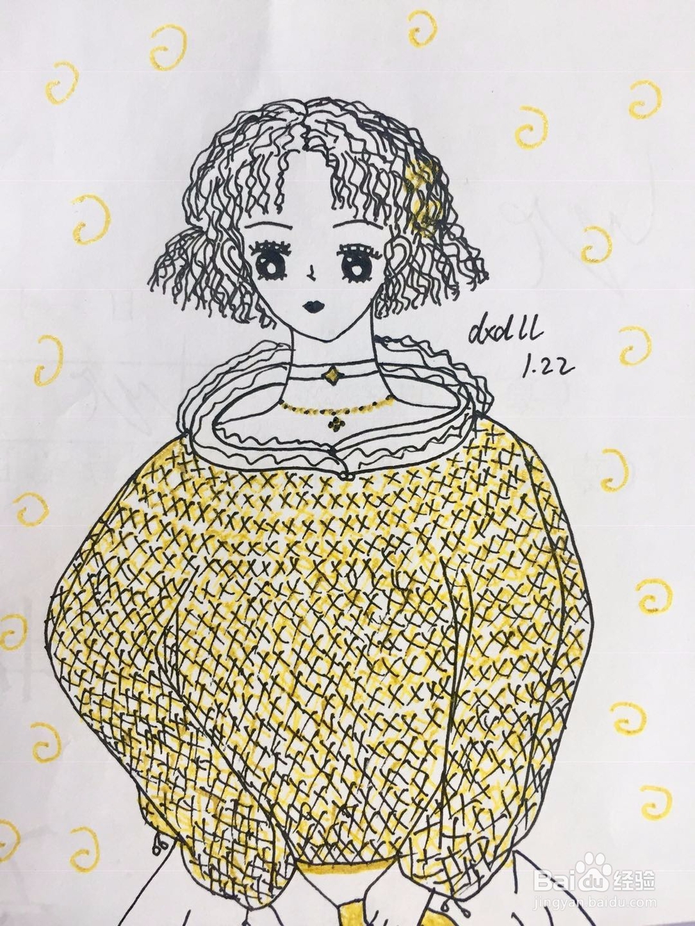 dxdll手绘之穿卫衣的少女