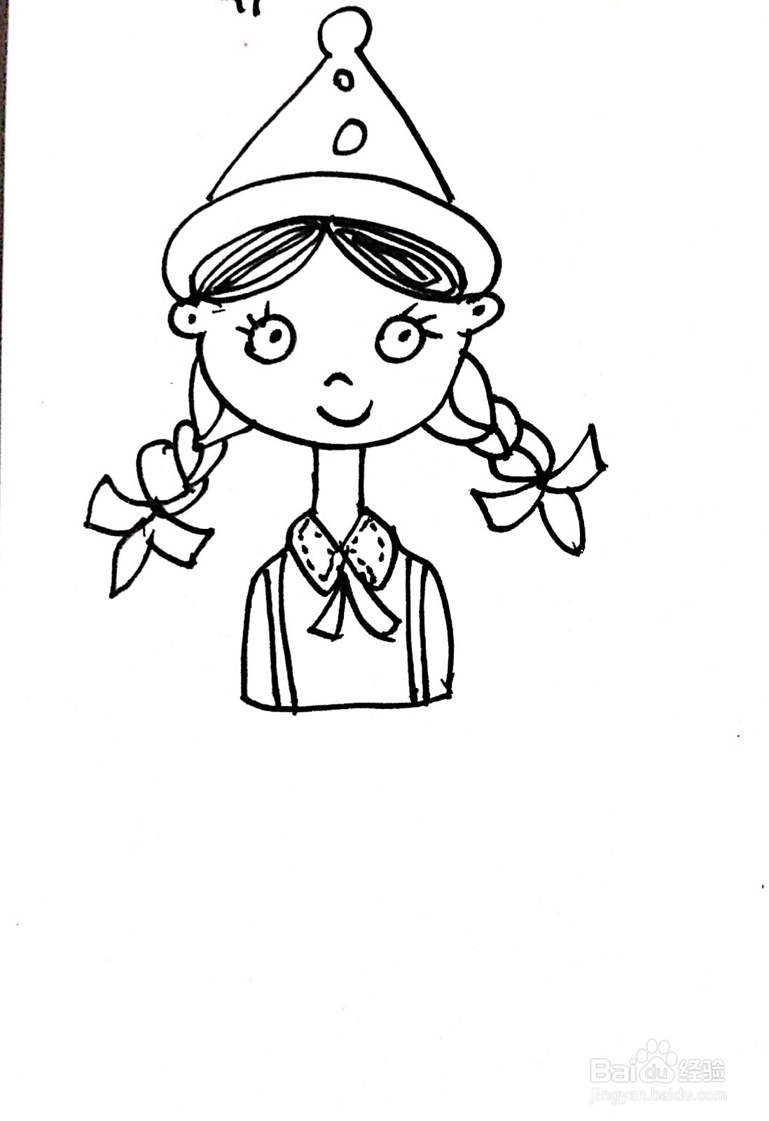 适合3-6岁的戴帽子的小女孩幼儿简笔画