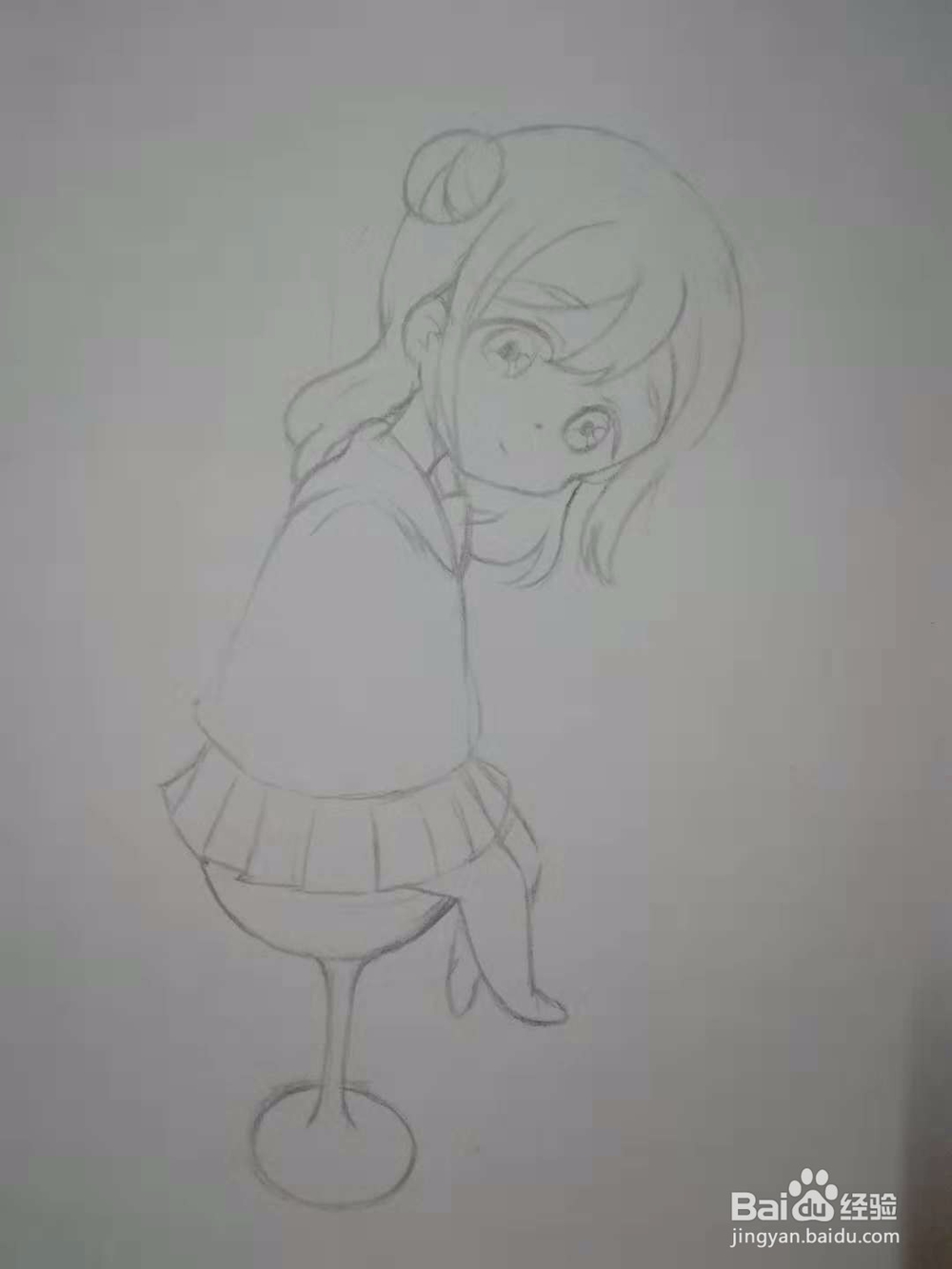 吧台休息的水手服漫画Q版人物手绘插画线稿教程