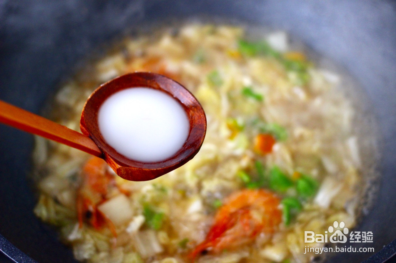 大白菜海虾打卤面的做法