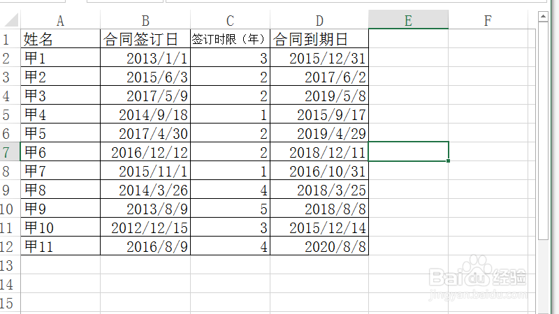 <b>Excel2013如何根据已知条件计算员工合同到期日</b>