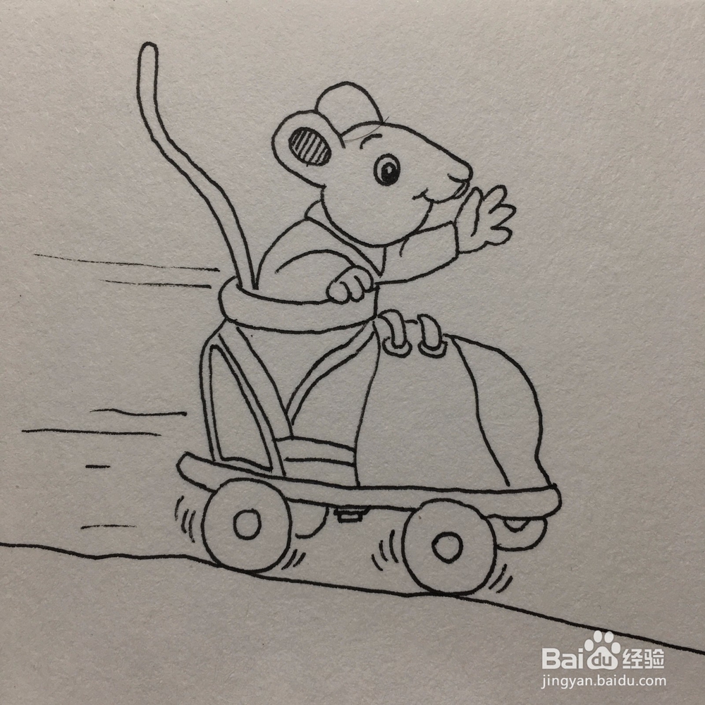 如何画一只玩溜冰鞋的小老鼠简笔画？