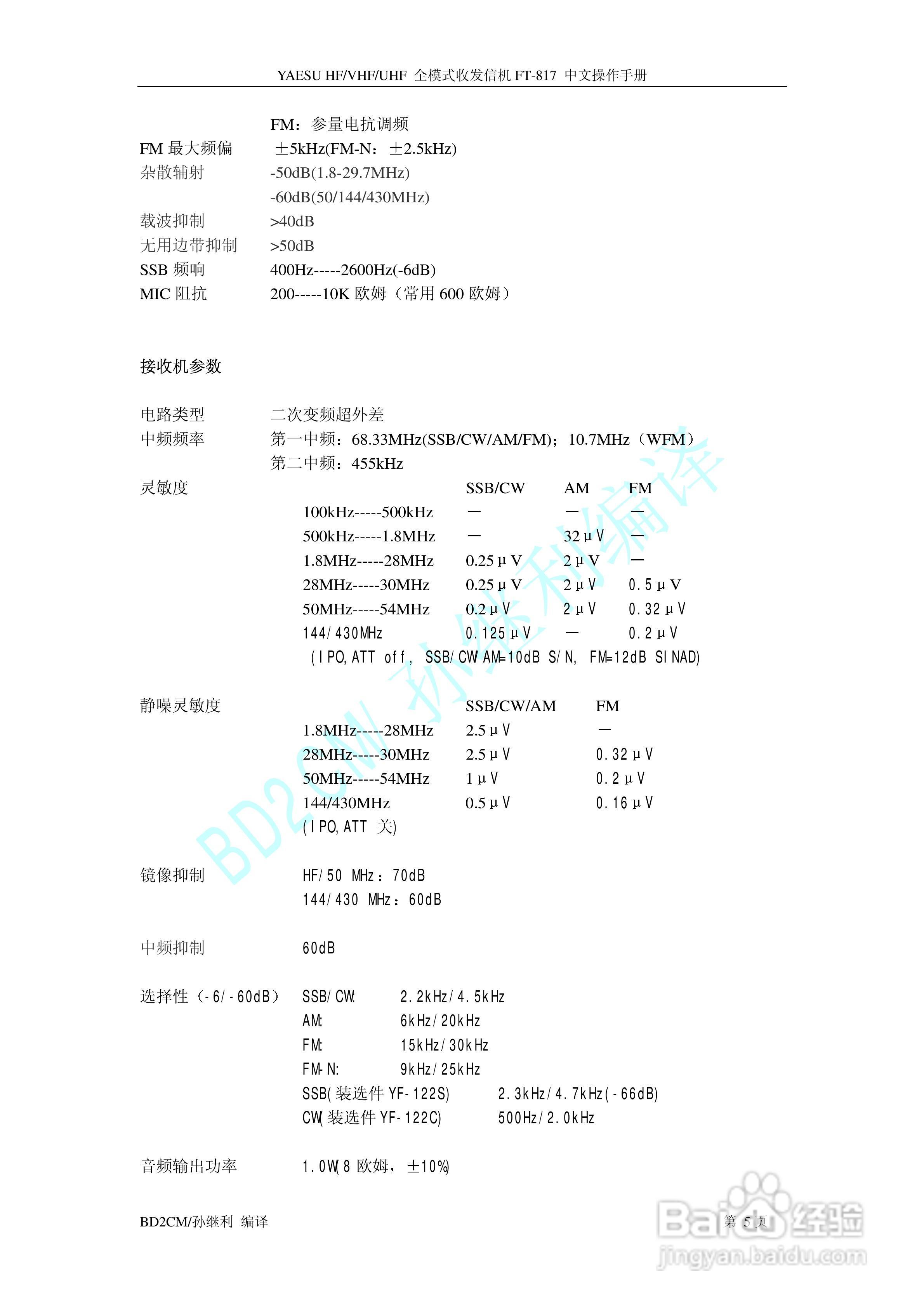 全模式收发信机 FT-817中文操作手册:[1]