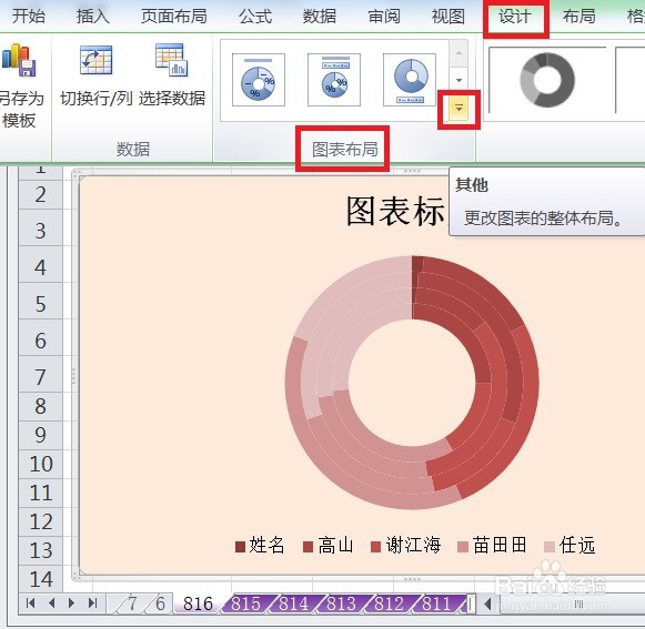 EXCEL怎么让圆环图的图表布局显示布局7效果