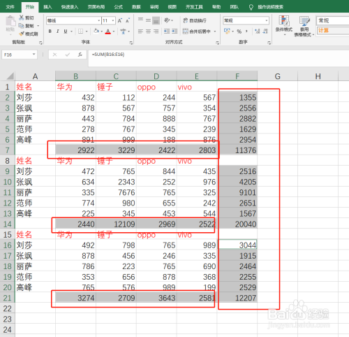 再按 快捷鍵alt =,就得到 所有總和.