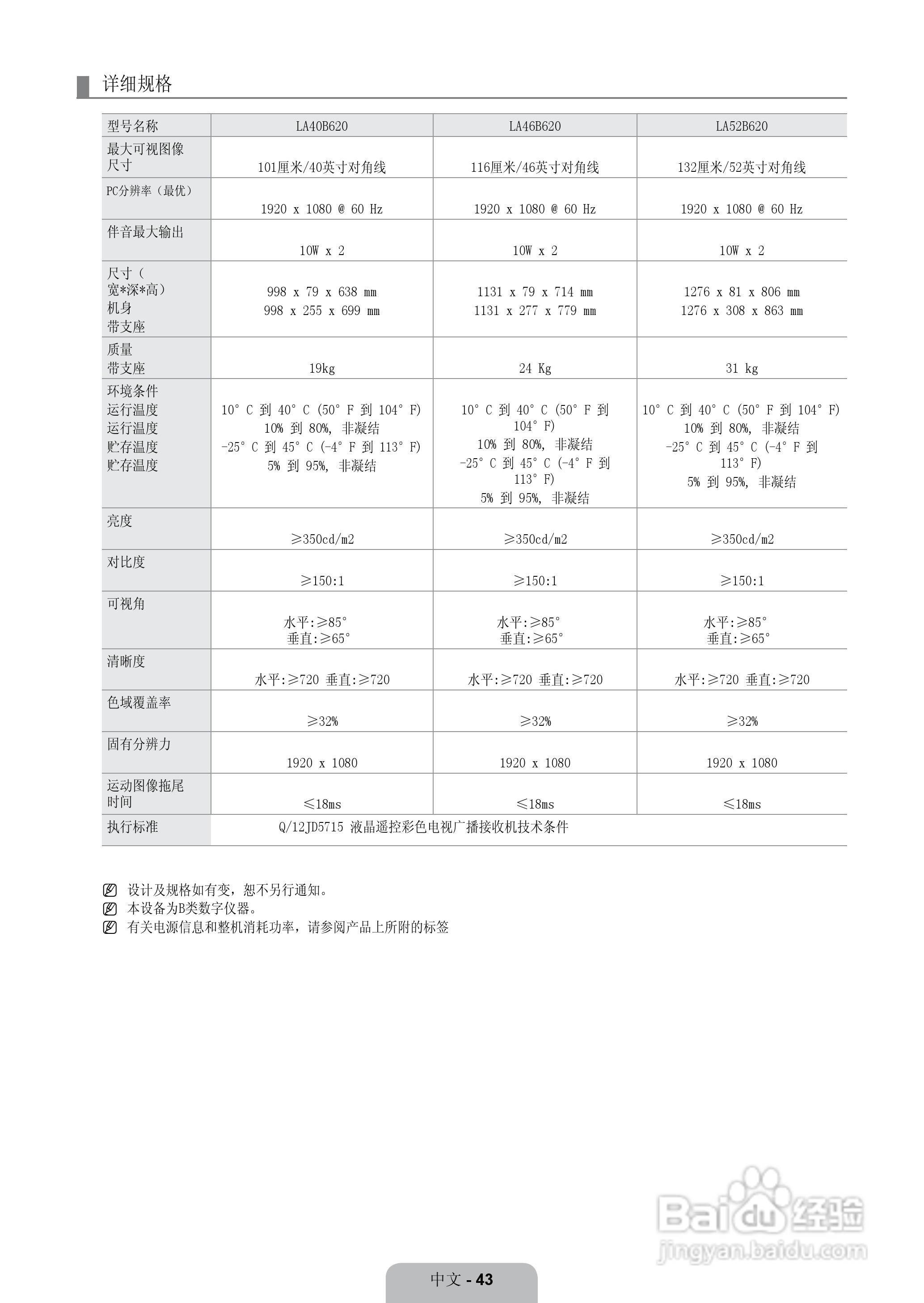 三星LA52B620R3F液晶彩电使用说明书:[5]