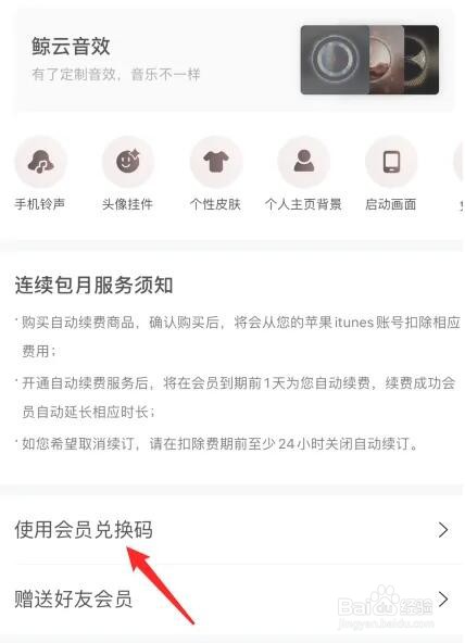 网易云音乐会员兑换码的使用方法