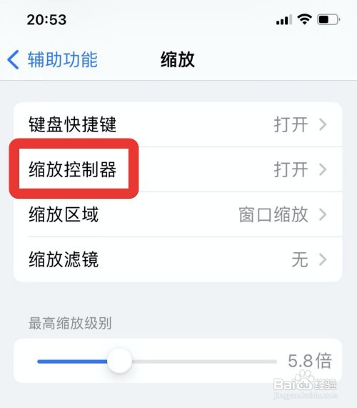 苹果手机如何调整缩放控制器不透明度