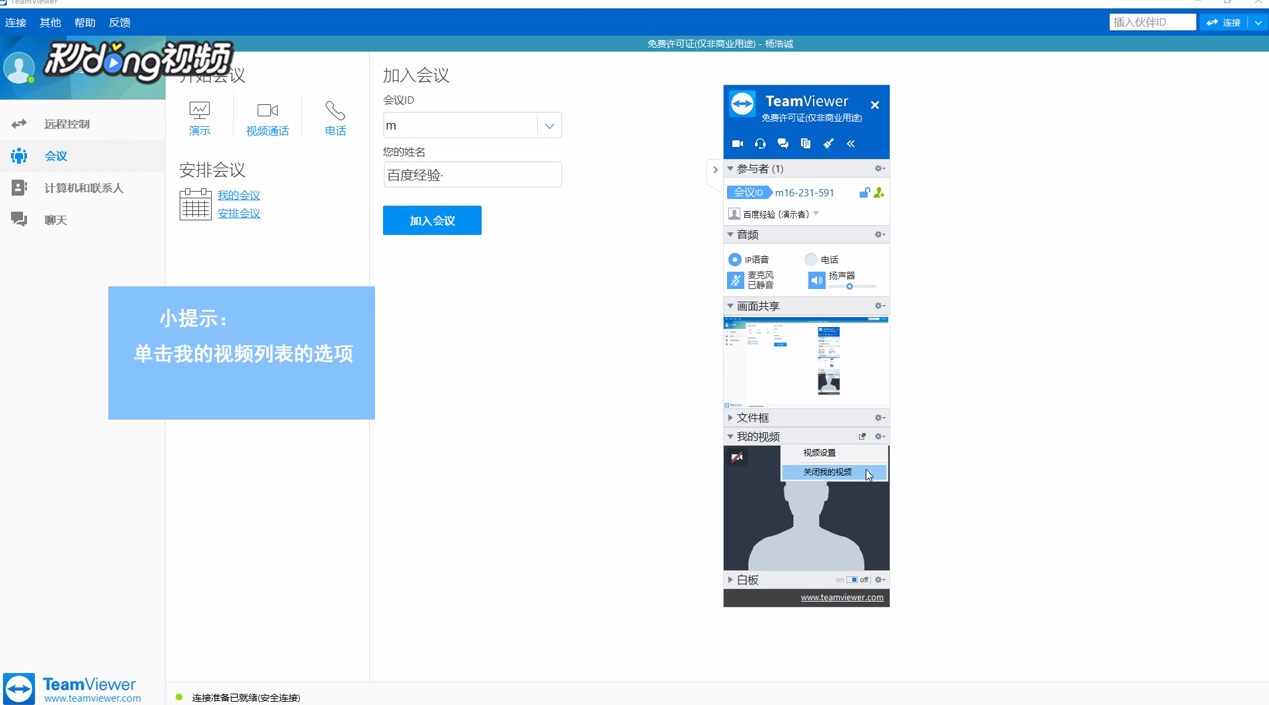 TeamViewer中如何关闭我的视频