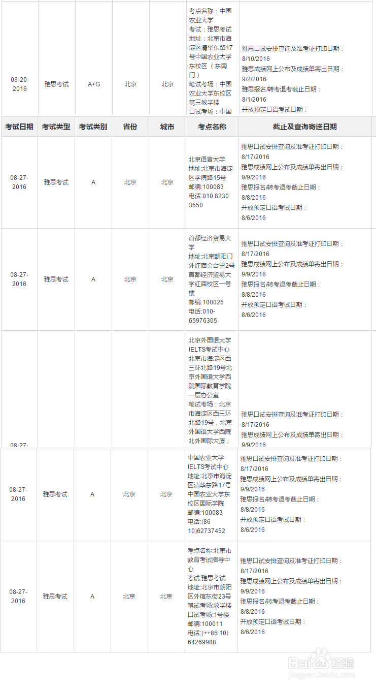 北京2016年雅思考试时间