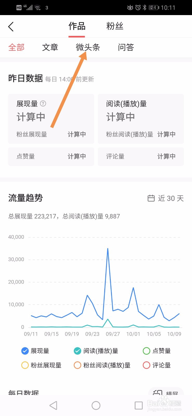 今日头条app如何查看微头条的7天数据