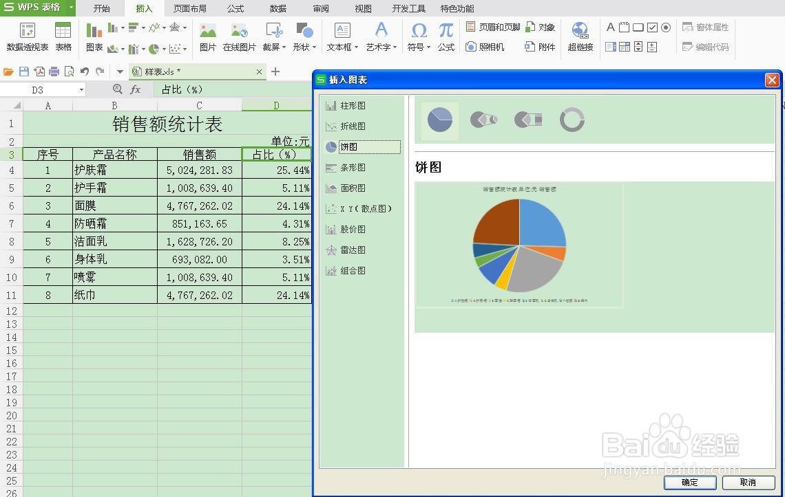 WPS表格如何插入饼图