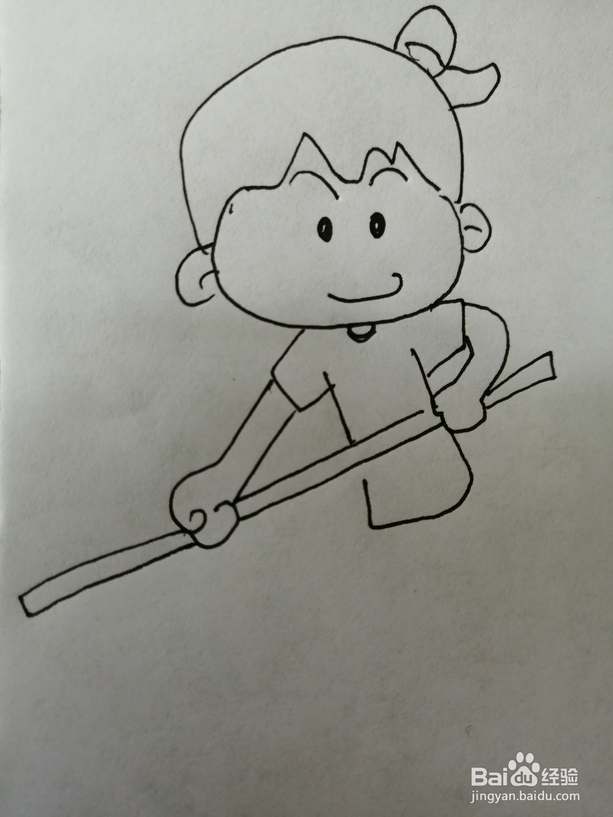 拿着棍子的小孩怎么画