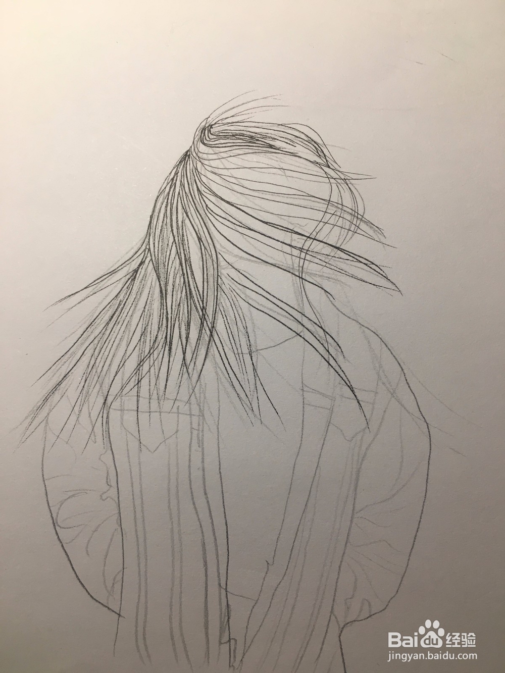 冬季画一个风中长发凌乱的样子 女子简笔线描画