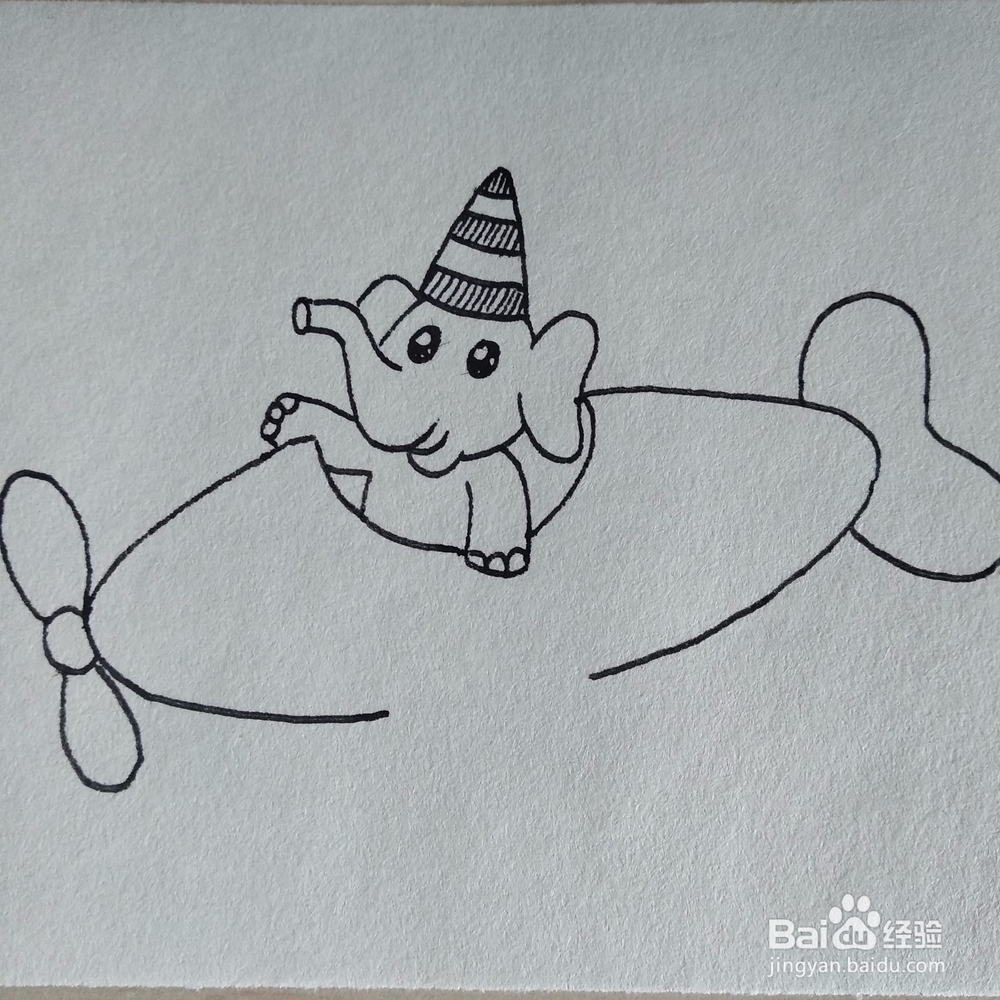 怎么画小象开飞机的情景卡通动画简笔画教程