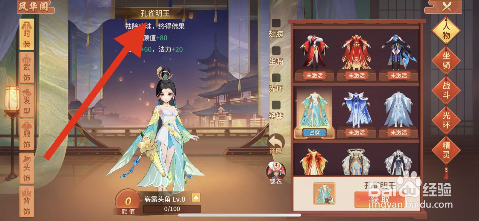 梦想桃源如何查看时装孔雀明王