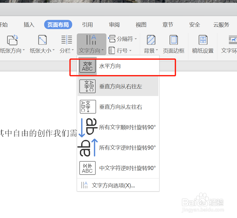 如何在WPS中将文字方向设定为“水平方向”