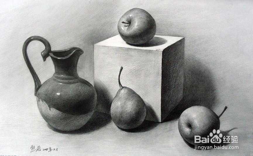 素描初学者要掌握的：酒瓶，酒杯，瓦煲和水果