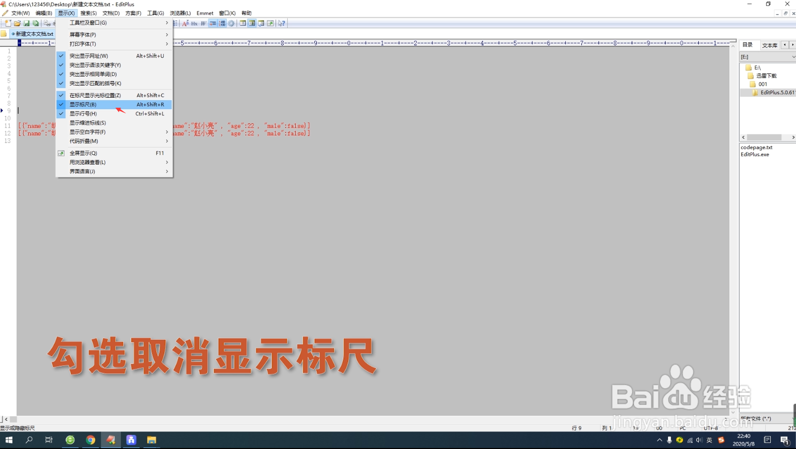 EditPlus软件如何隐藏标尺及行号