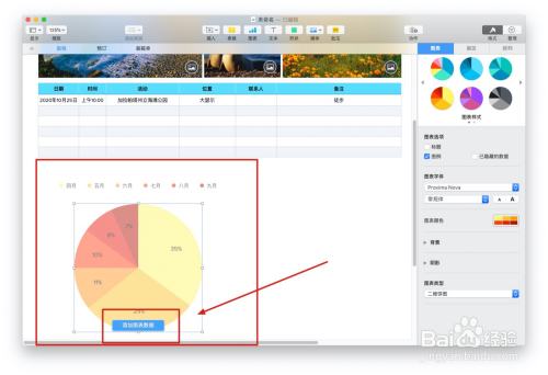 Numbers表格旅游计划中如何插入图表