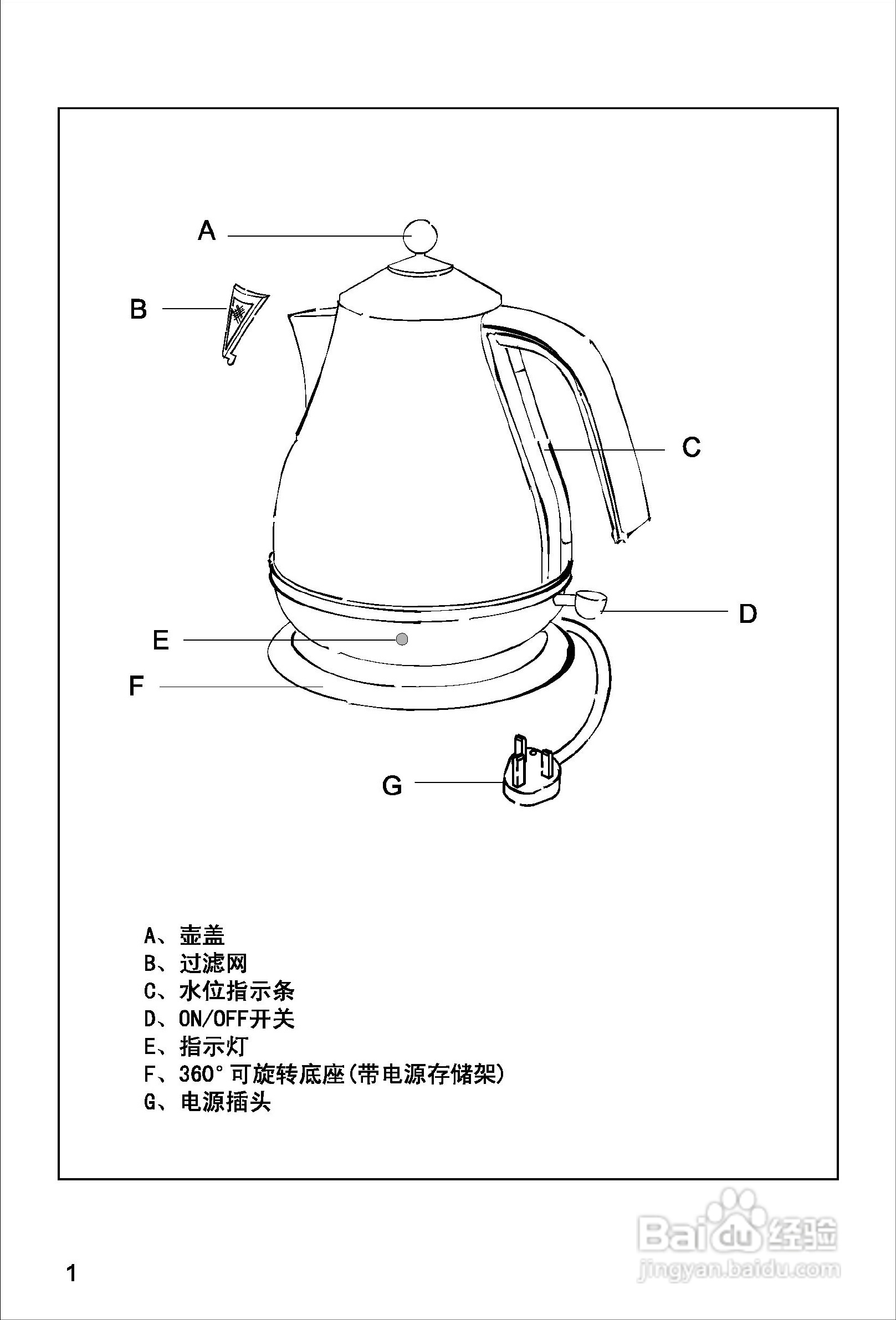 德龙KBO2001电水壶说明书