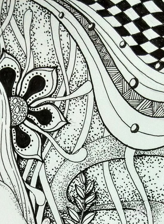 手绘插画-人物黑白装饰画（美少女）