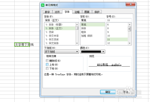 WPS表格如何设置内容带下划线