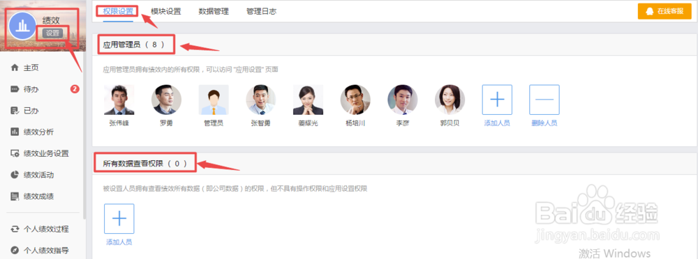 如何设置有谱eHR绩效应用的各类权限及模块