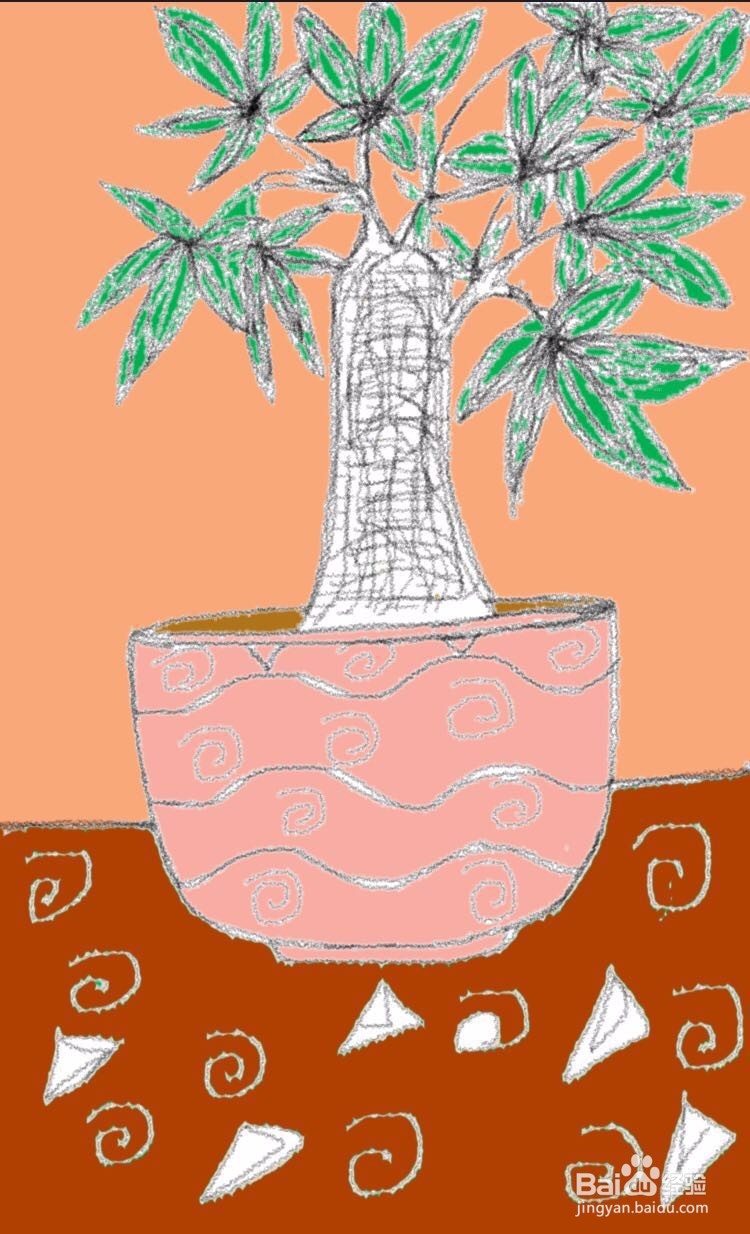 茉莉水彩手绘之发财树