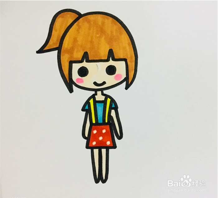 手绘马尾女孩简笔画
