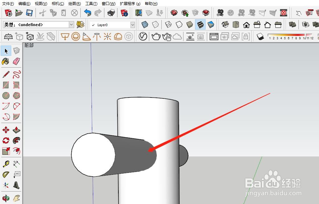 如何使用Sketchup软件在圆柱体上面开洞