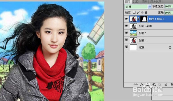 ps 抠图教程：[3]如何为刘亦菲扣发丝换背景
