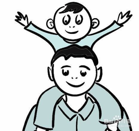 骑在爸爸肩上的小朋友的简笔画