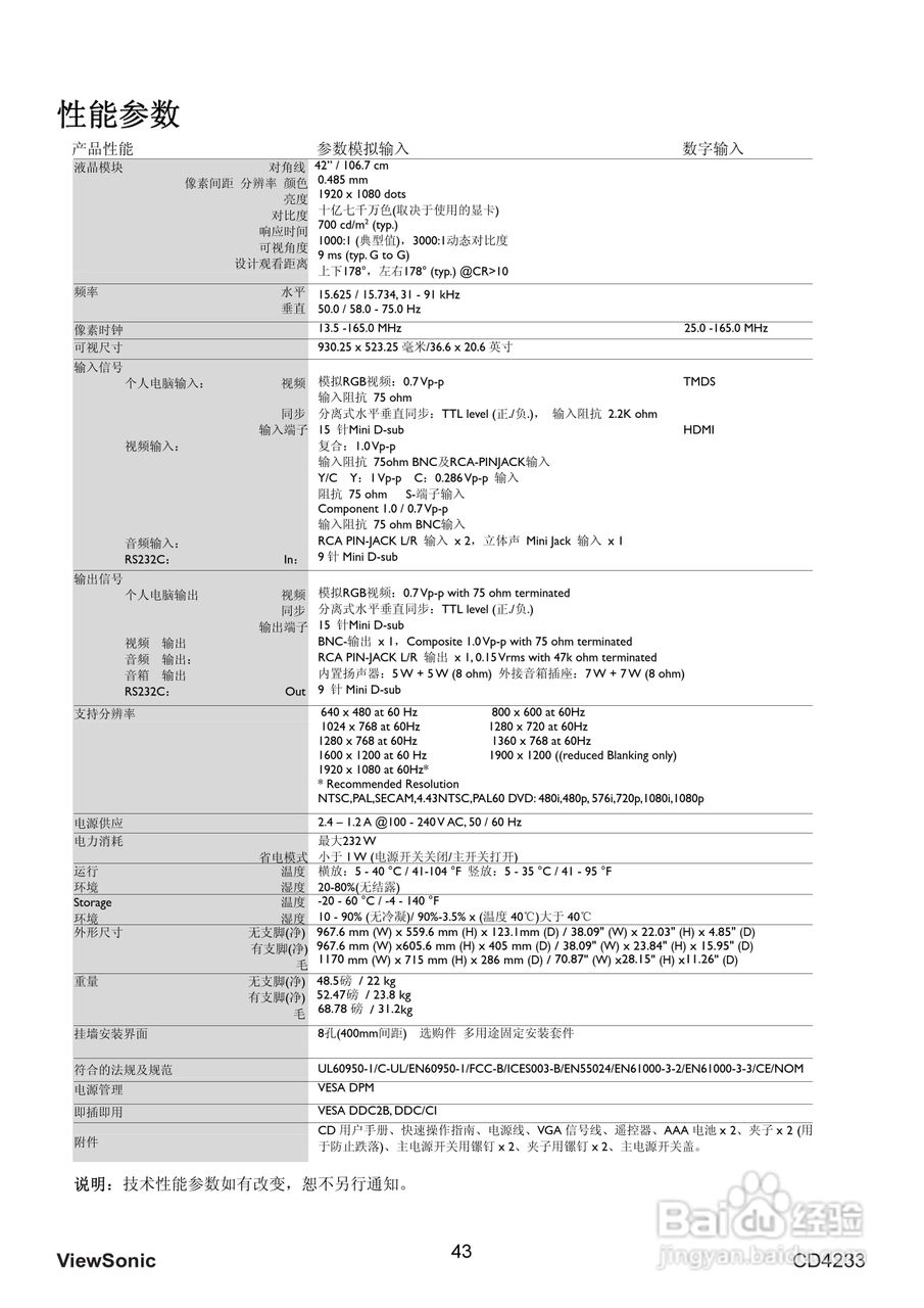 ViewSonic优派CD4233显示器说明书:[5]