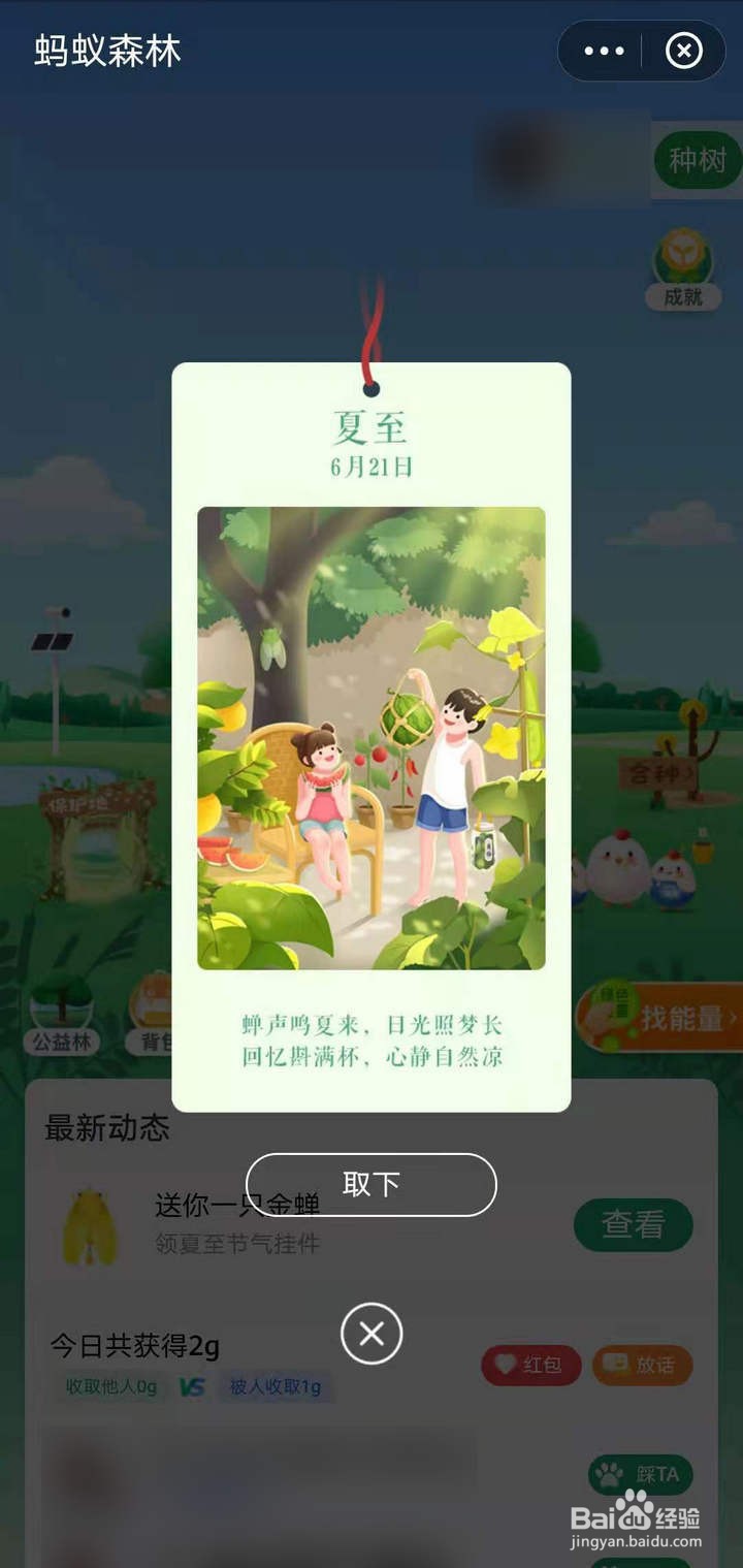 支付宝蚂蚁森林怎么获取夏至挂件