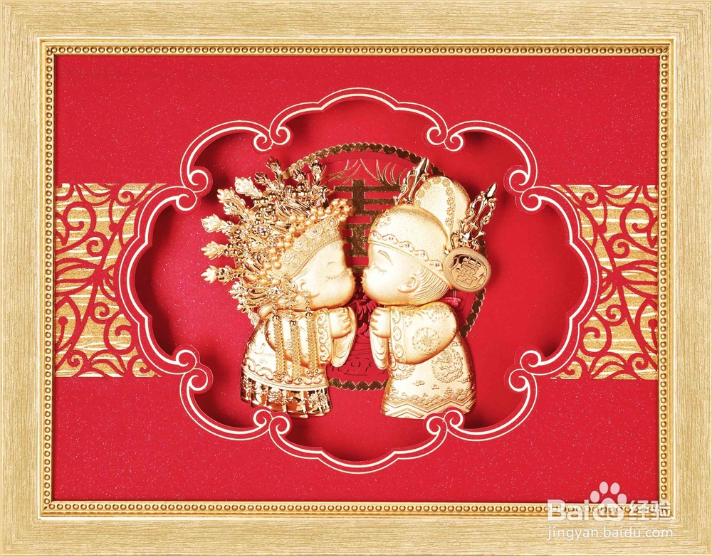 结婚婚庆礼物金石良缘立体金箔画装饰画工艺制作