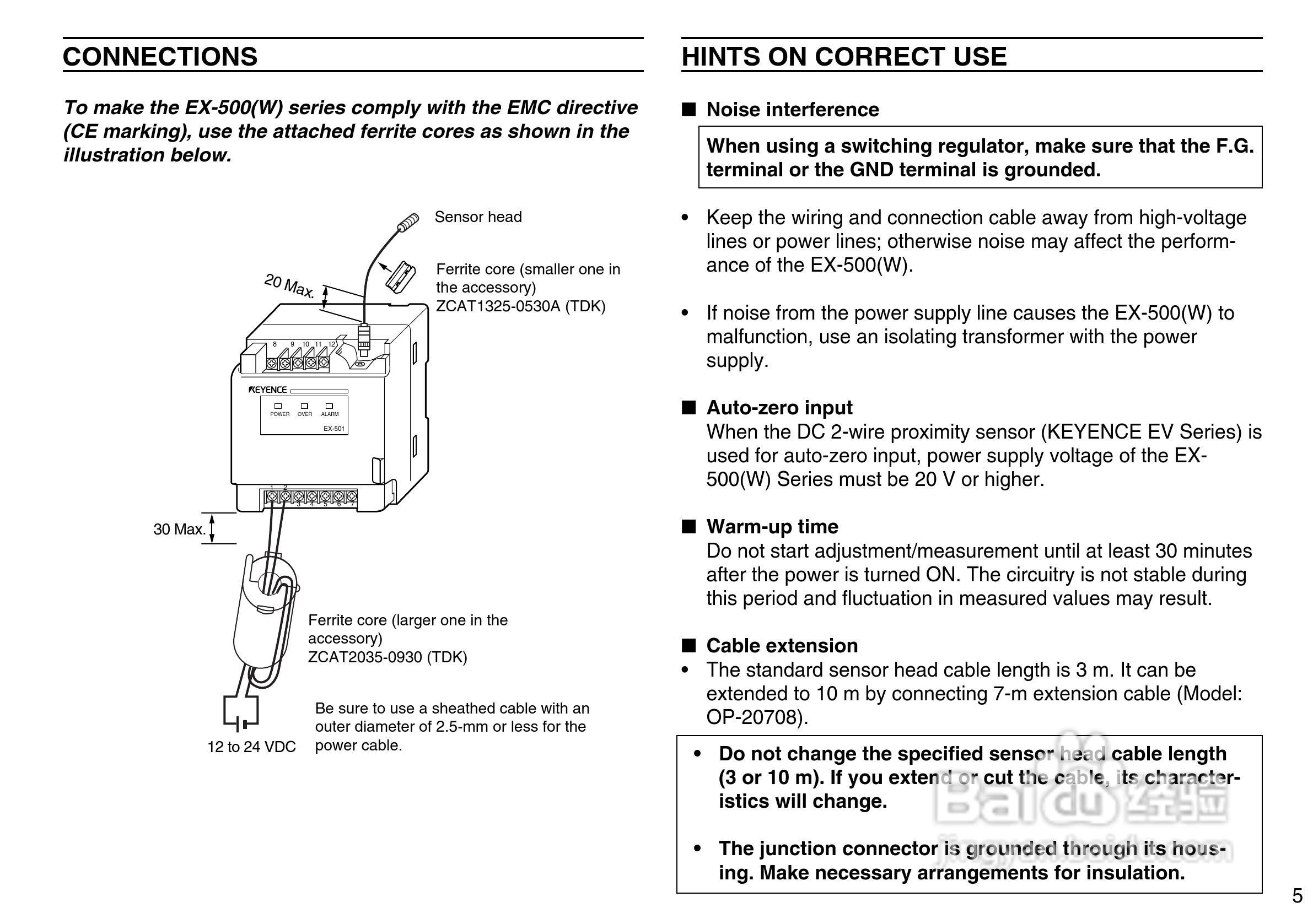 基恩士EX-500 系列高精度、涡电流位移传感器说明书
