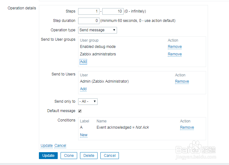 如何在zabbix的动作中修改操作？