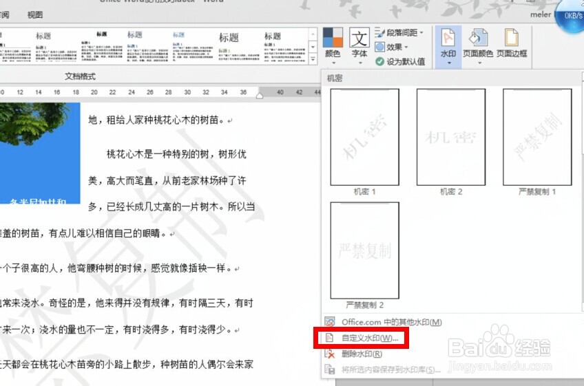 Word插入水印与自定义水印-Office使用技巧