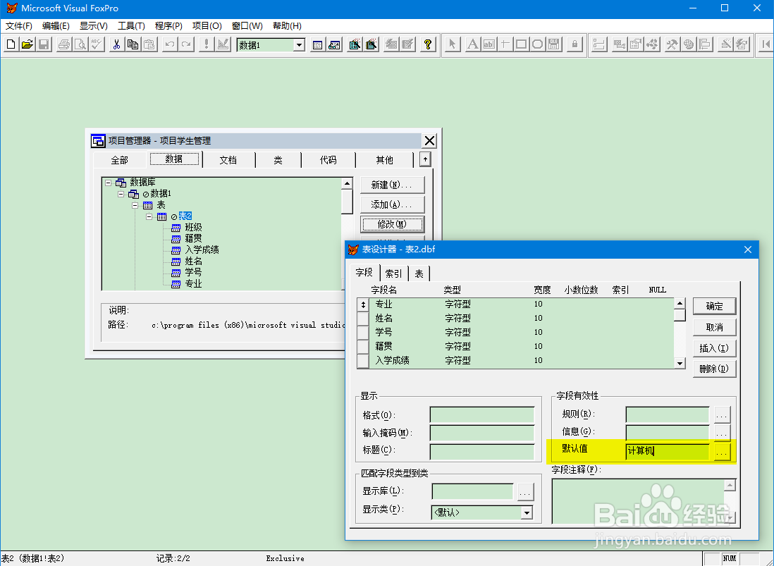 VF设置字段默认值