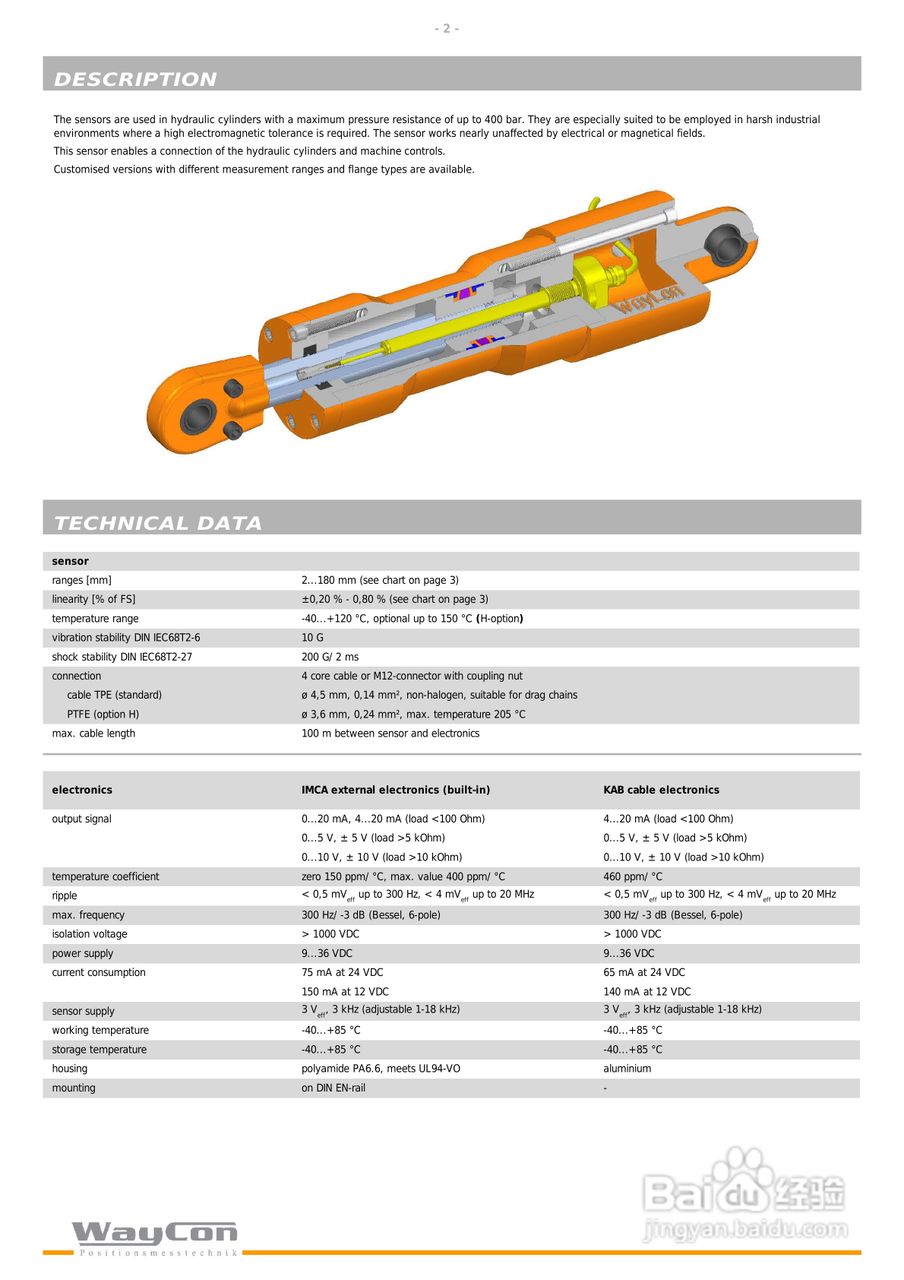 WAYCON 差动变压位移传感器Hydraulic系列说明书