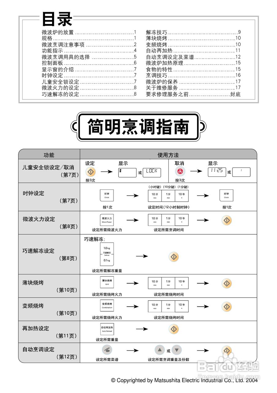 松下NN-K5542MF微波炉使用说明书