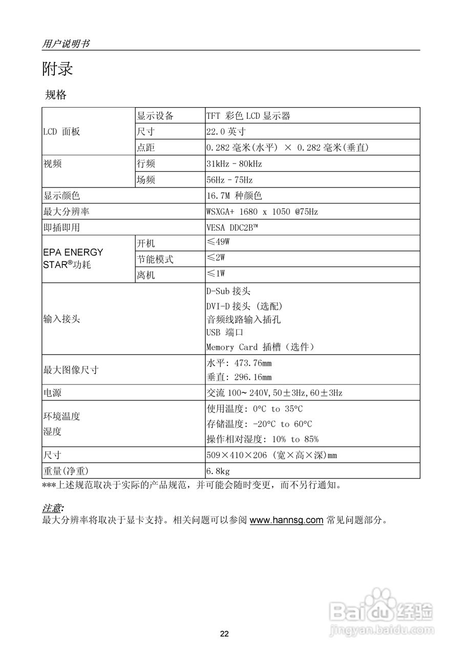 瀚视奇HW222液晶显示器使用说明书:[3]
